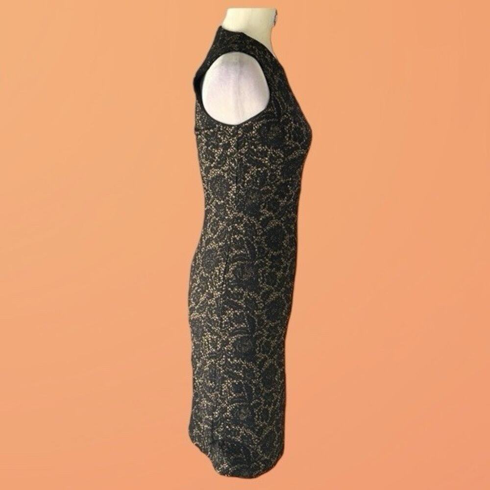 J. McLaughlin Black Gold metallic Lace Sleeveless Knee Length Sheath Dress S 2 4 - Picture 11 of 12